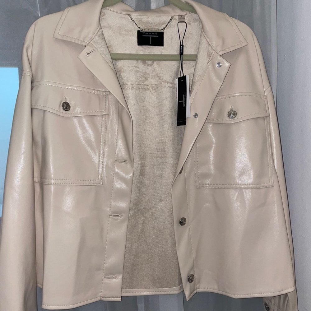 Tahari Nude Faux Leather Jacket, Size S